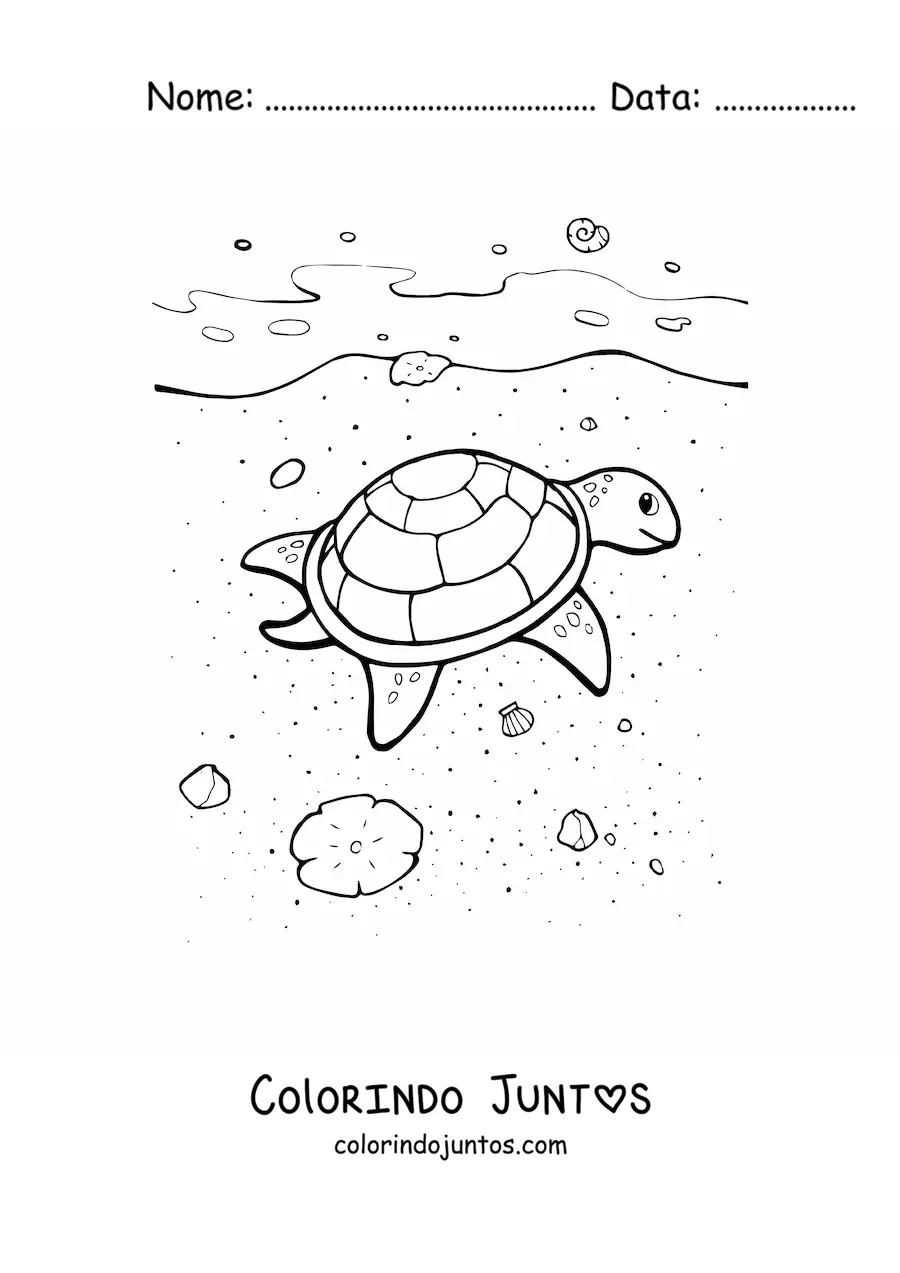 Desenho para colorir de uma tartaruga marinha na praia