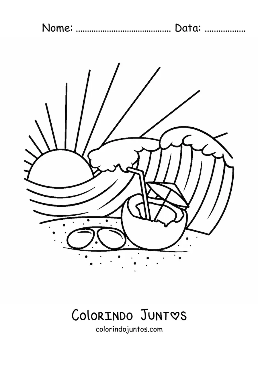 Desenho para colorir de praia tropical