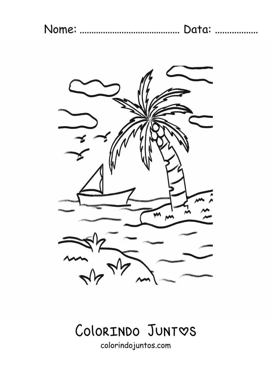 Desenho para colorir de um veleiro na praia