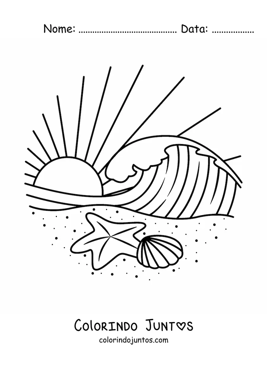Desenho para colorir de uma onda na praia