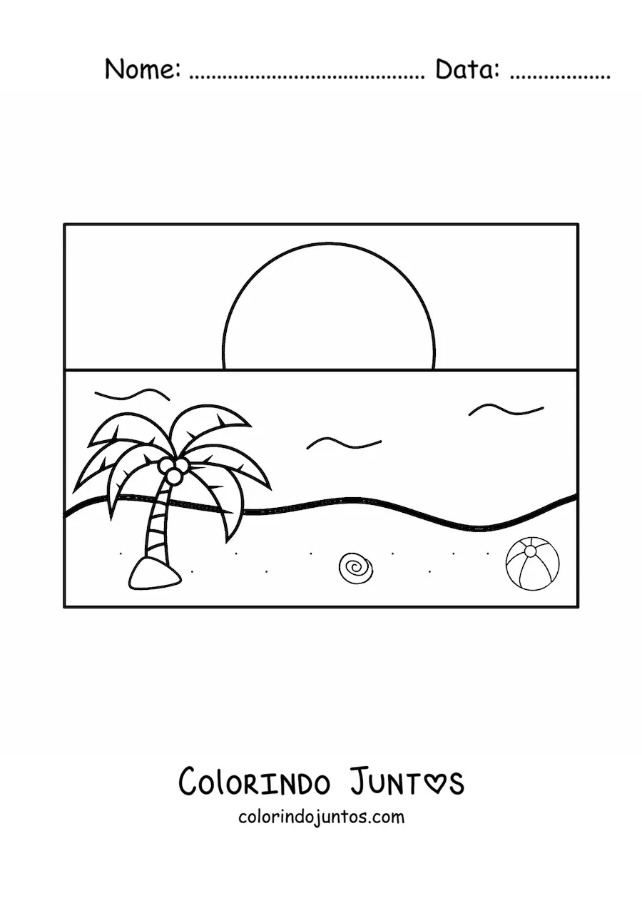 Desenho para colorir de um pôr do sol no mar
