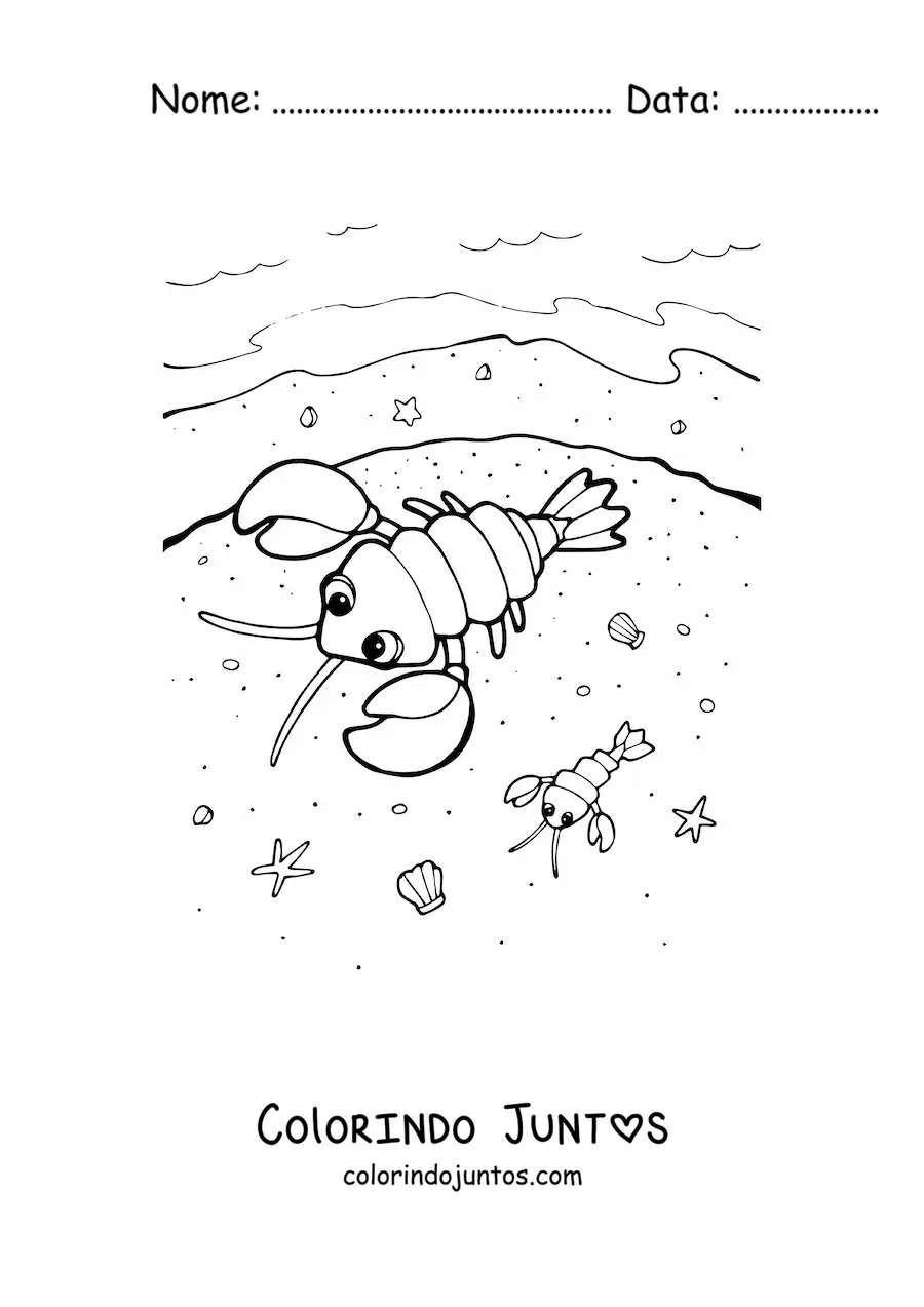 Desenho para colorir de duas lagostas na beira da praia