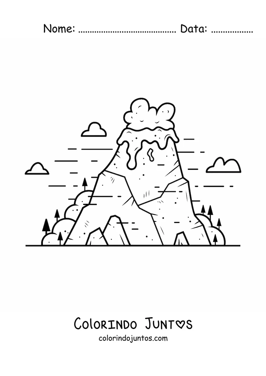 Desenho para colorir de um vulcão ativo