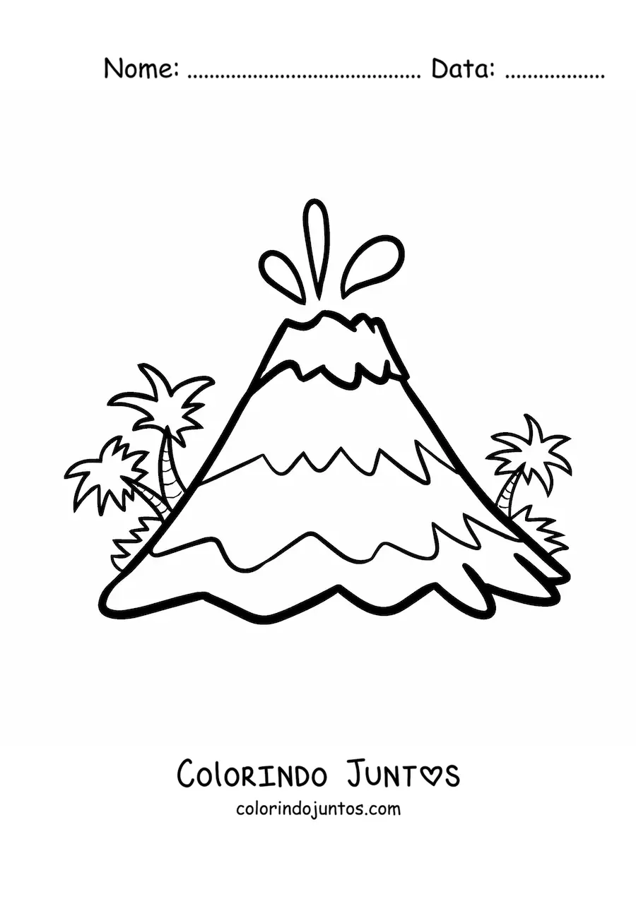 Desenho para colorir de um vulcão em erupção