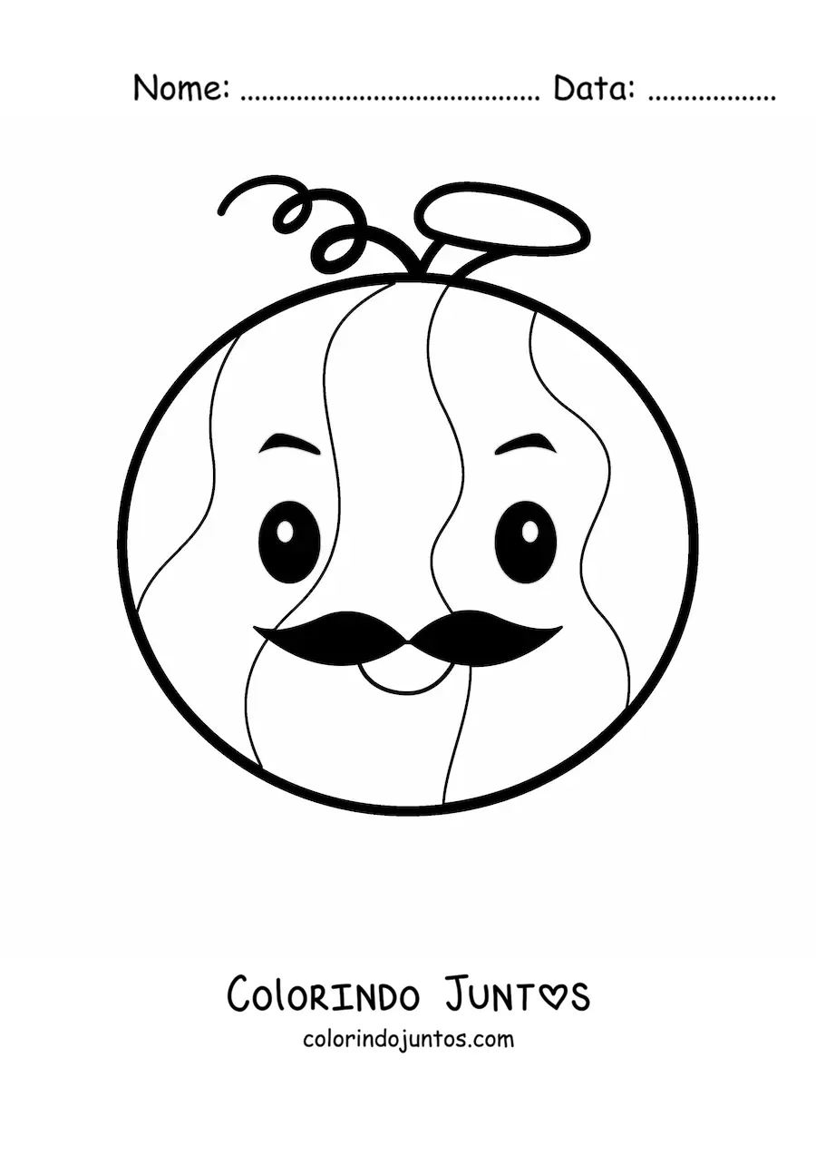 Desenho para colorir de uma melancia animada com bigode