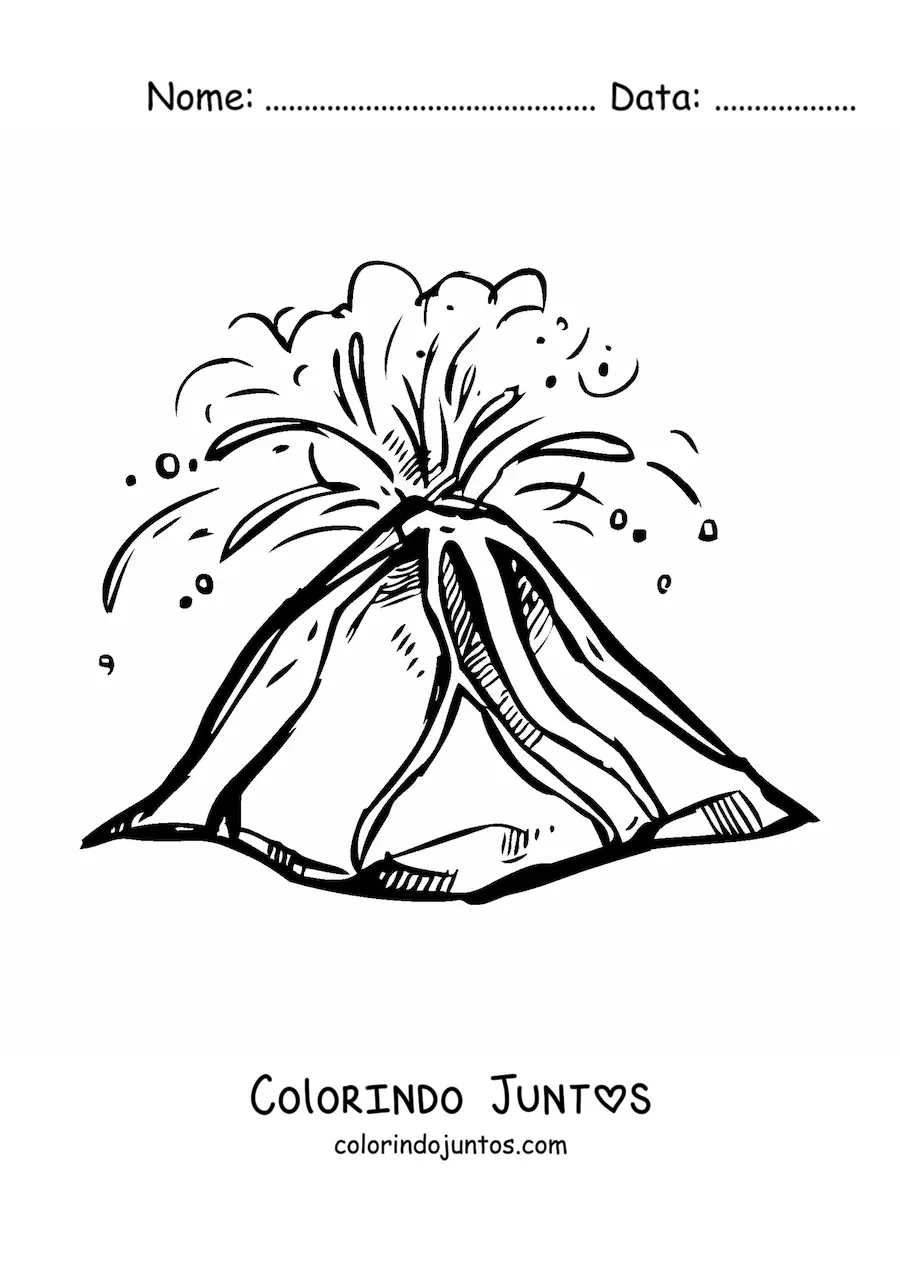 Desenho para colorir de um vulcão com lava