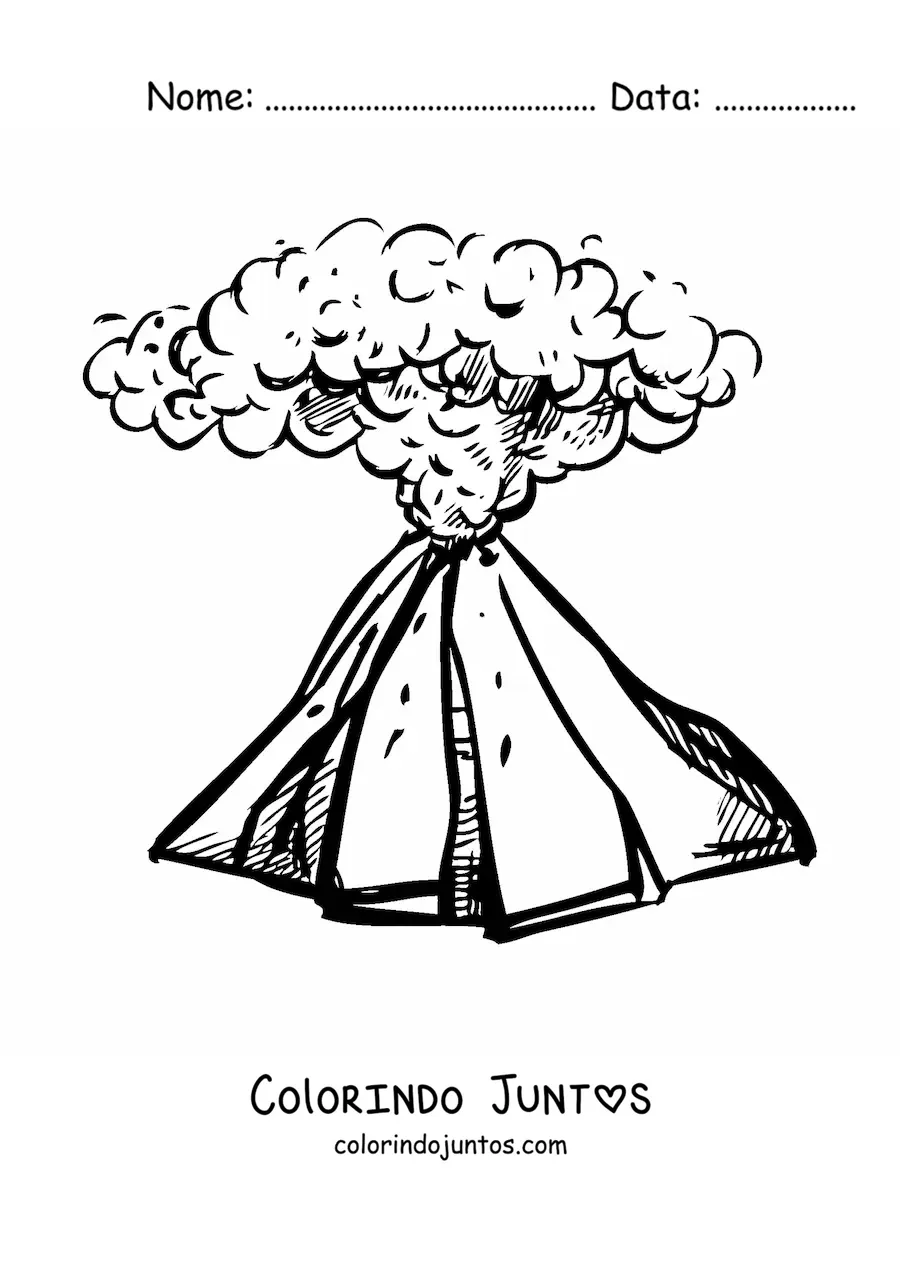 Desenho para colorir de um vulcão com fumaça