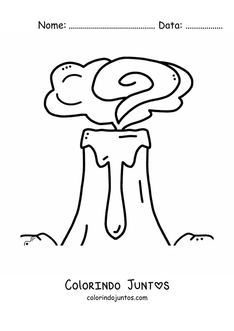 Desenho para colorir da fumaça e da lava de um vulcão