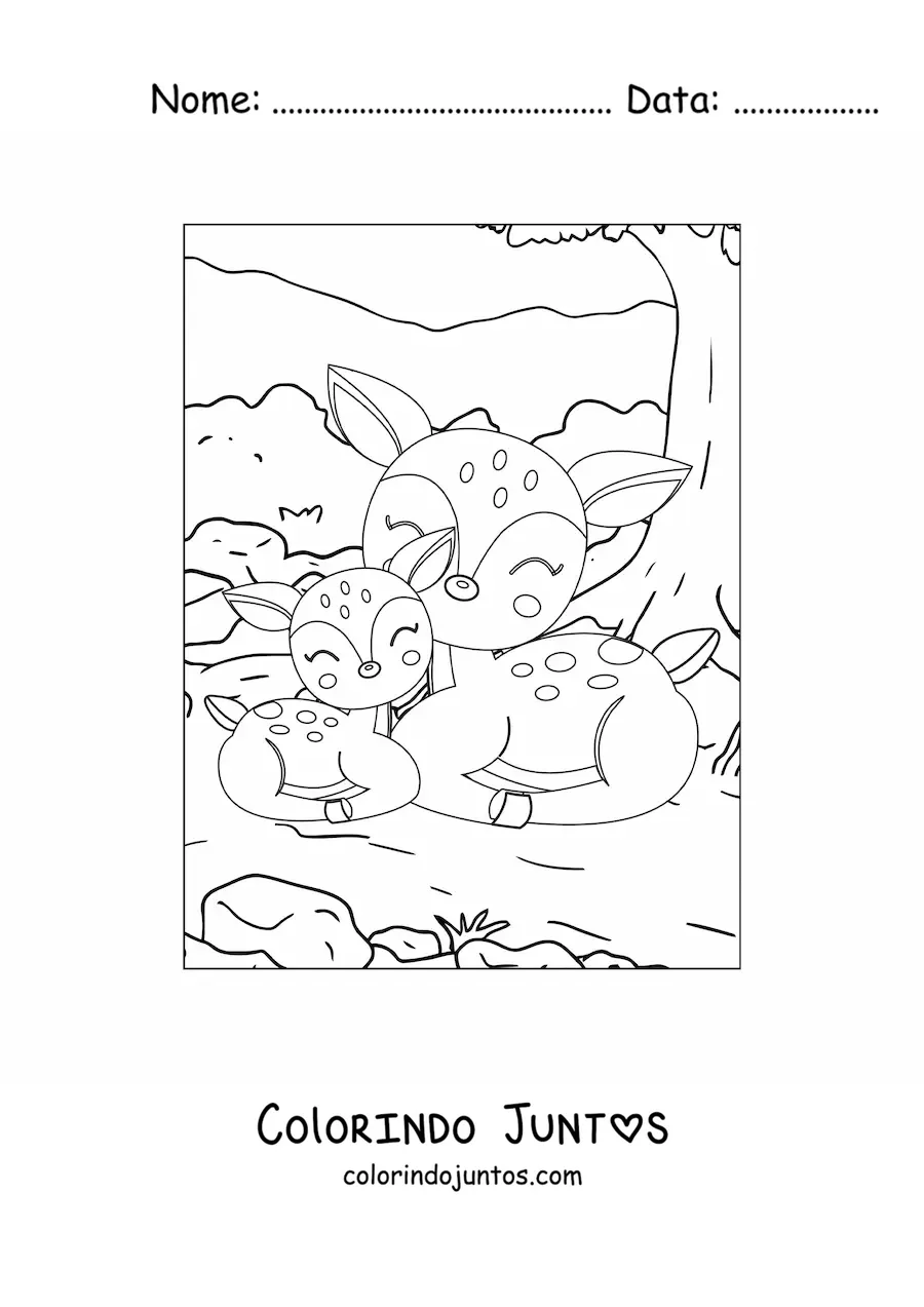 Desenho para colorir de dois cervos da floresta kawaii