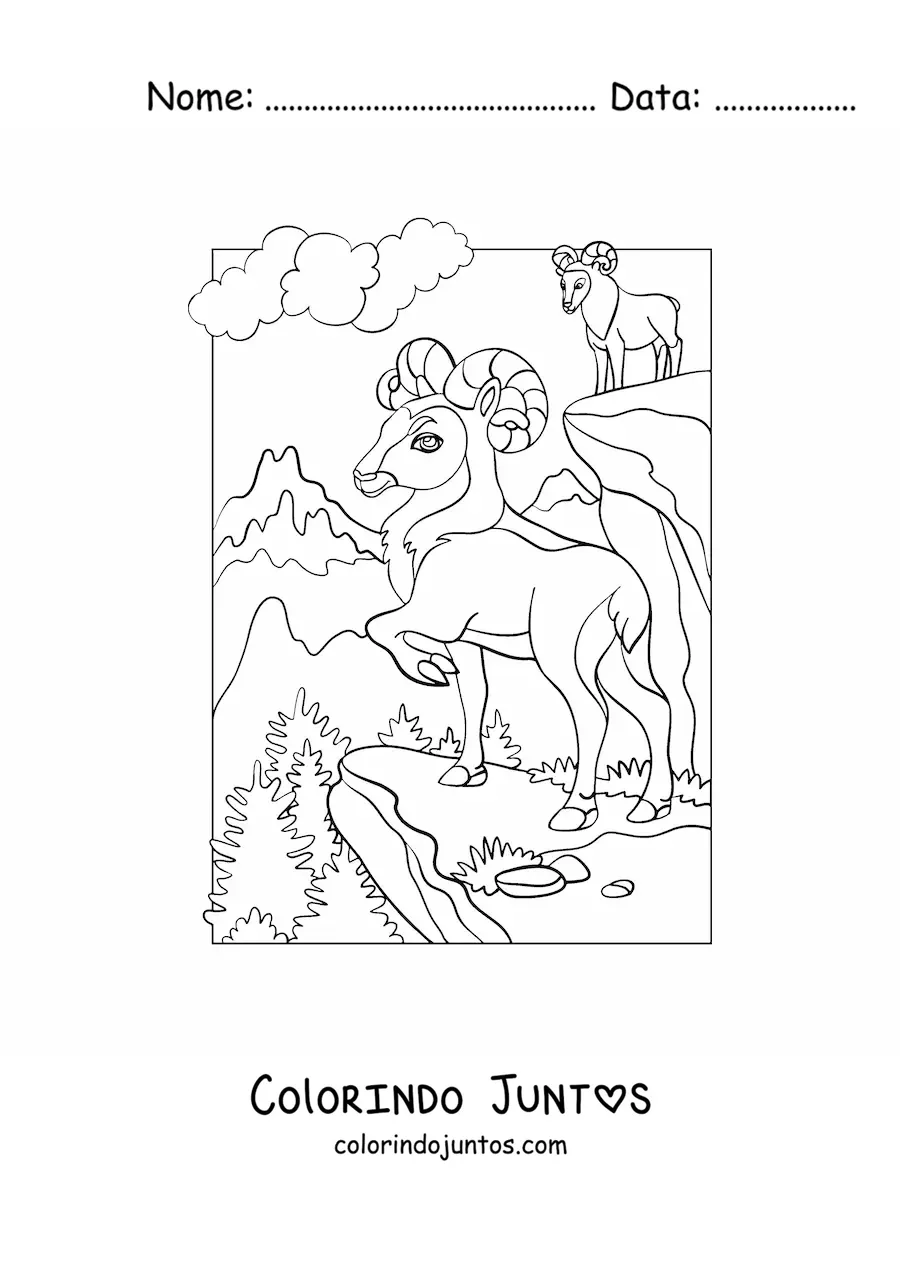Desenho para colorir de duas cabras da montanha