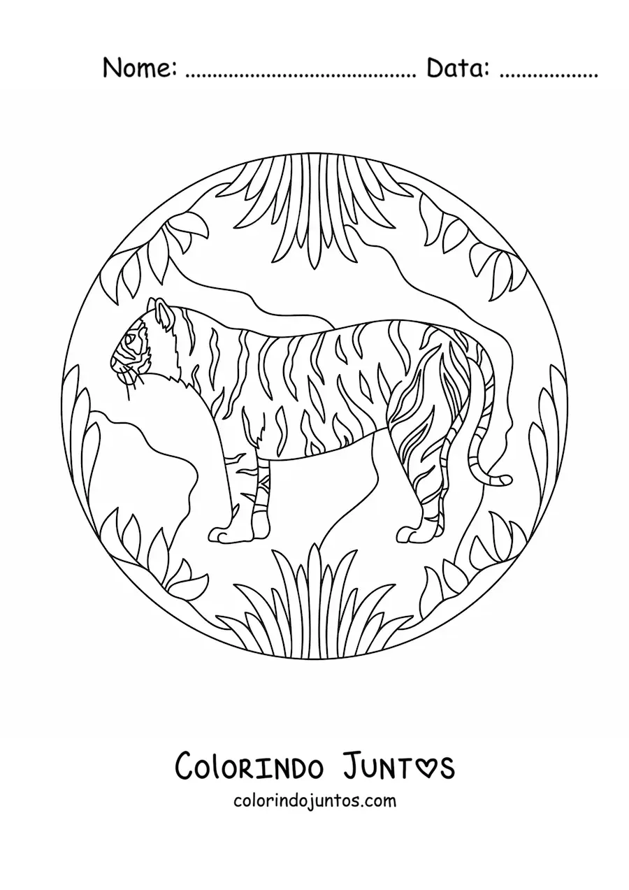 Desenho para colorir de um tigre na selva