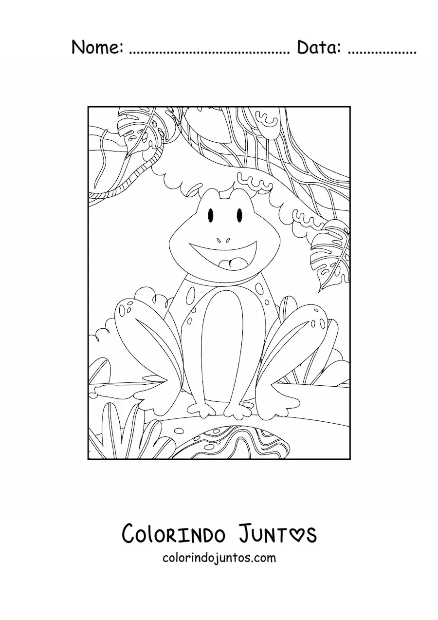Desenho para colorir de uma rã animada da floresta tropical