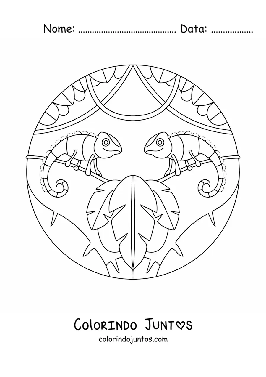 Desenho para colorir de dois camaleões selvagens