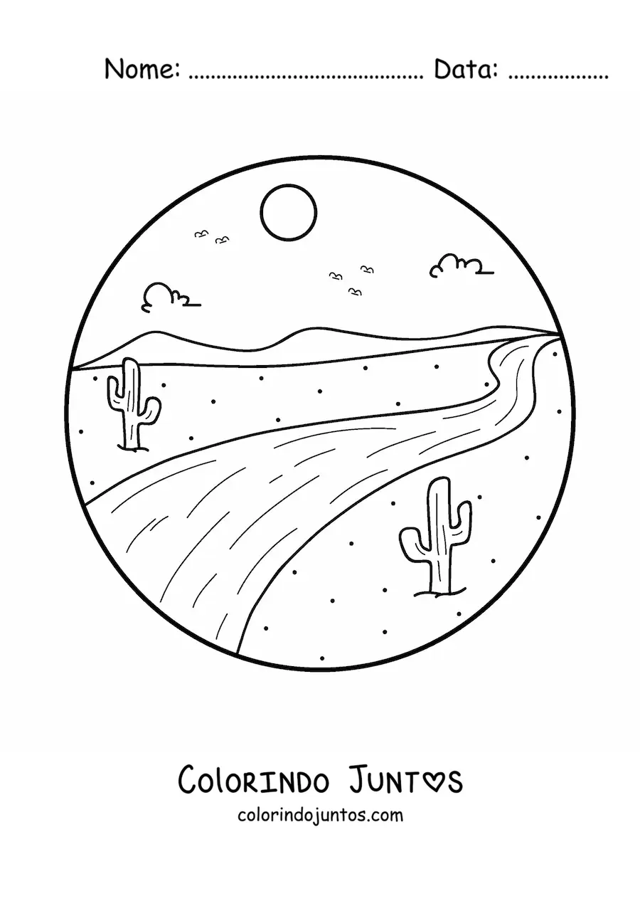 Desenho para colorir de uma estrada no deserto