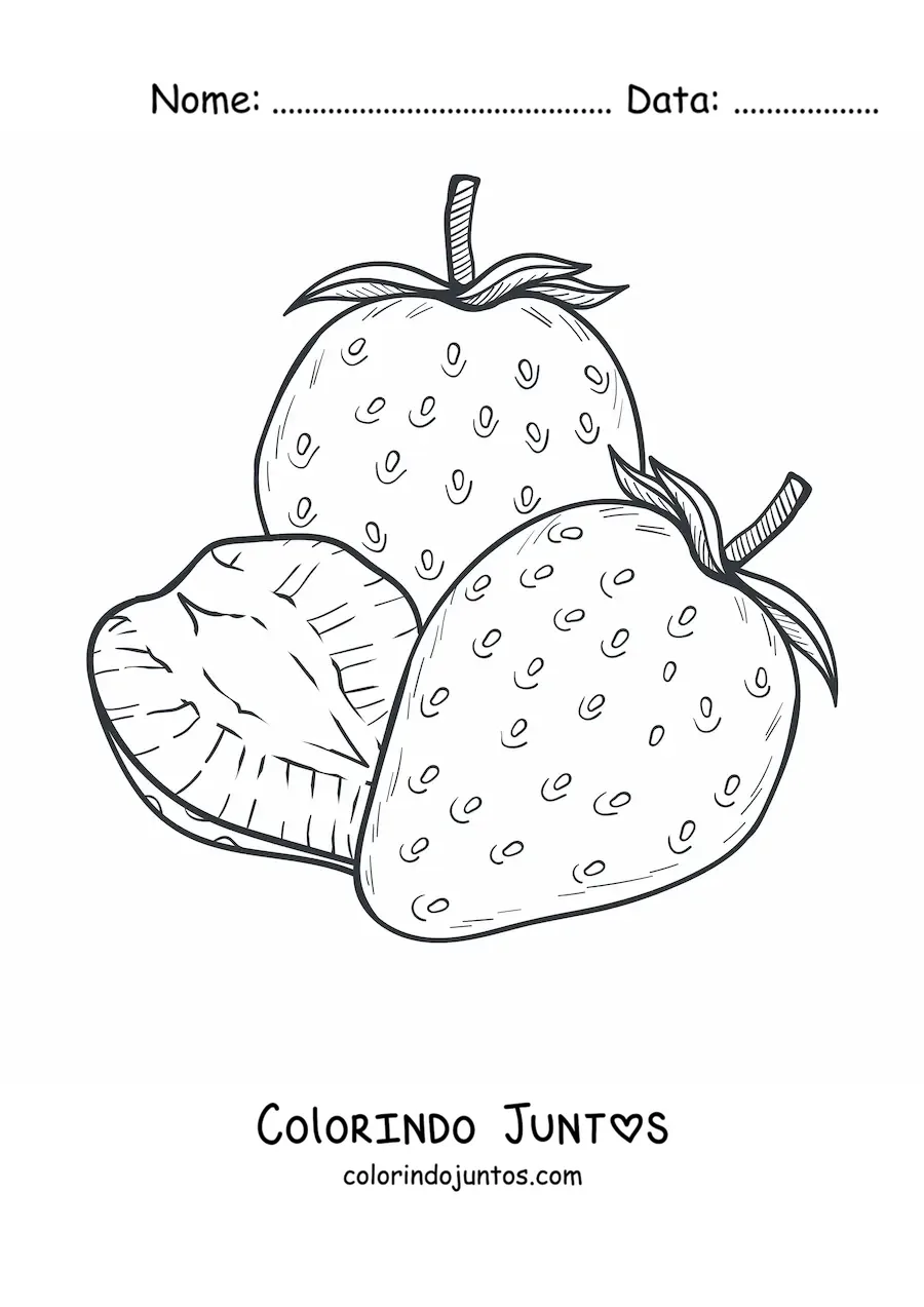 Desenho para colorir de tres morangos