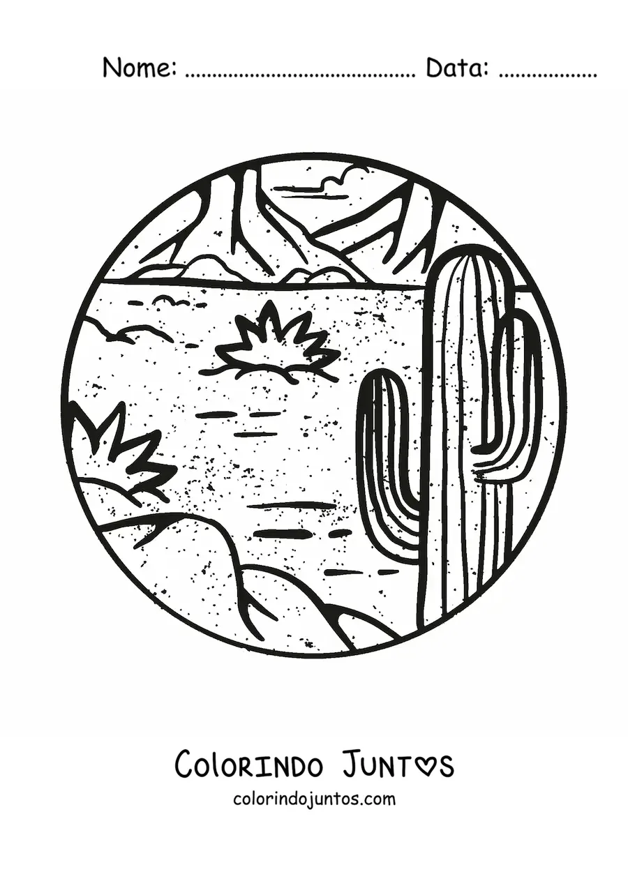 Desenho para colorir de um cacto no deserto