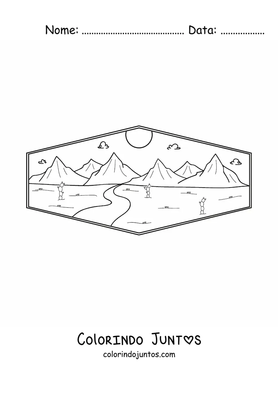 Desenho para colorir de uma paisagem de deserto