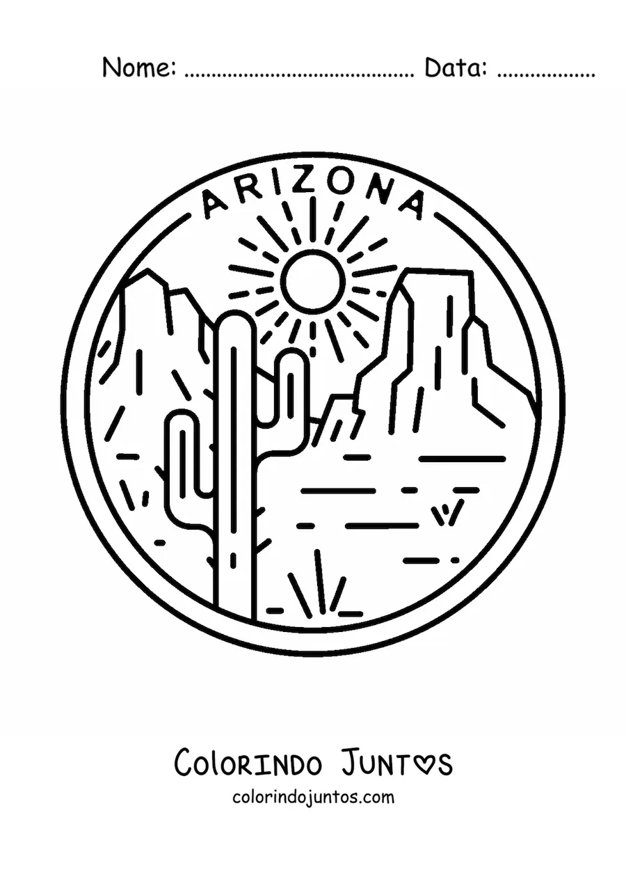 Desenho para colorir de uma paisagem com o deserto no Arizona