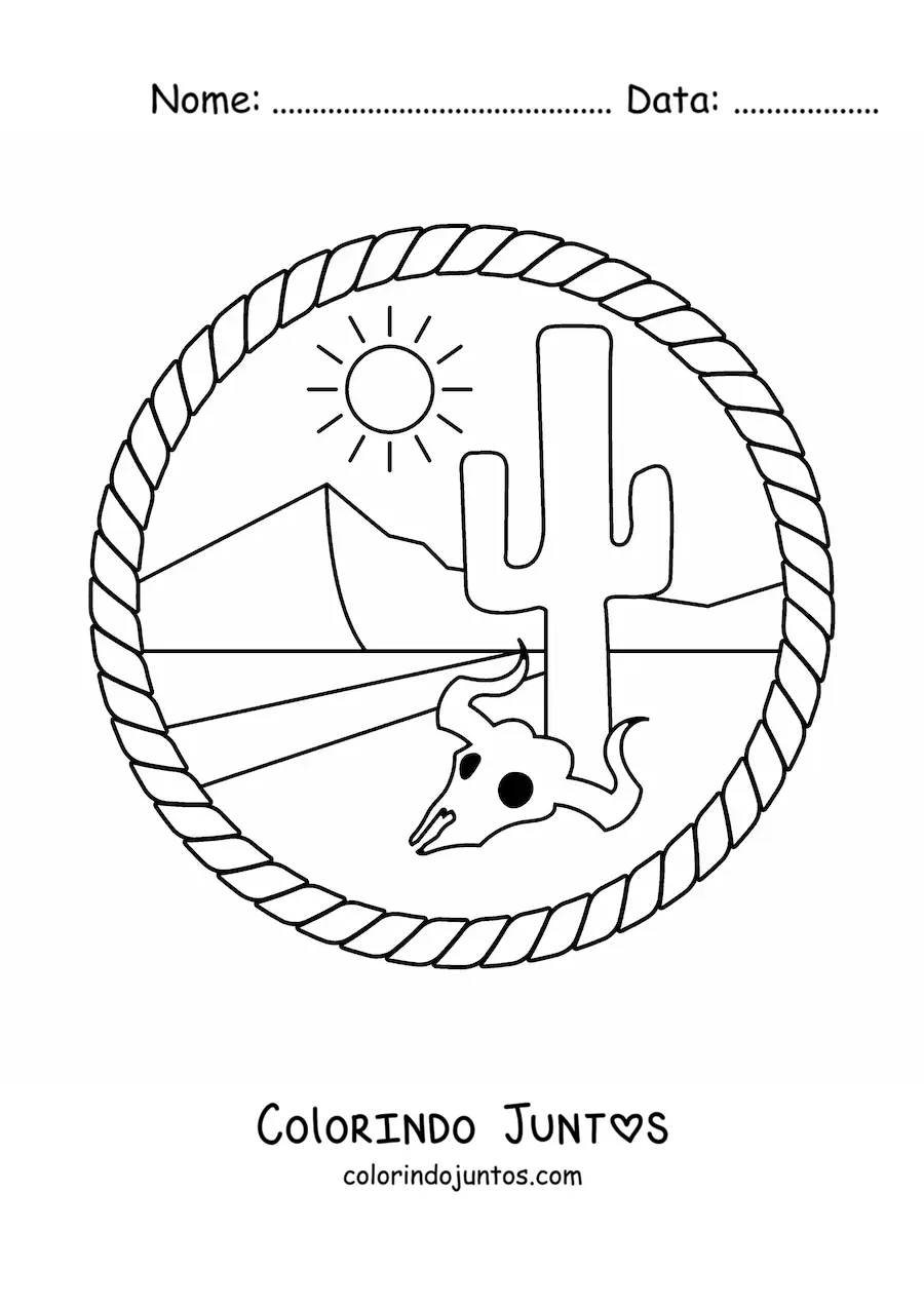Desenho para colorir de uma paisagem com uma trilha no deserto