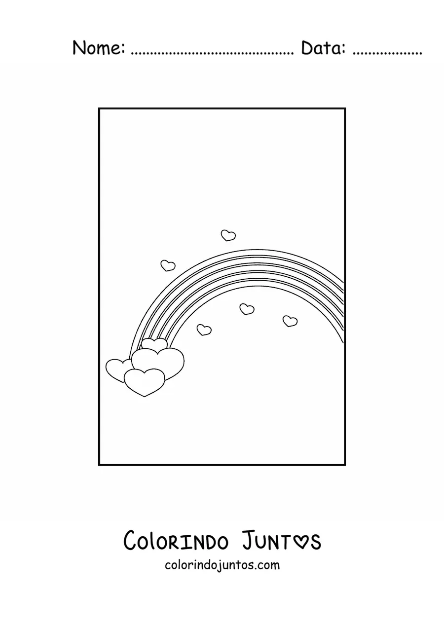 Desenho para colorir de arco-íris com corações