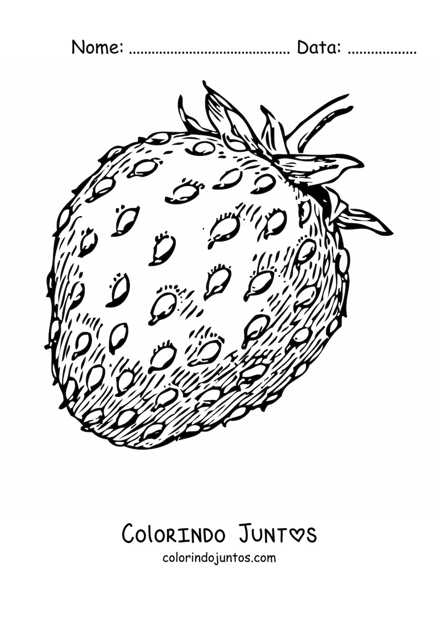 Desenho para colorir de um morango com seu caule