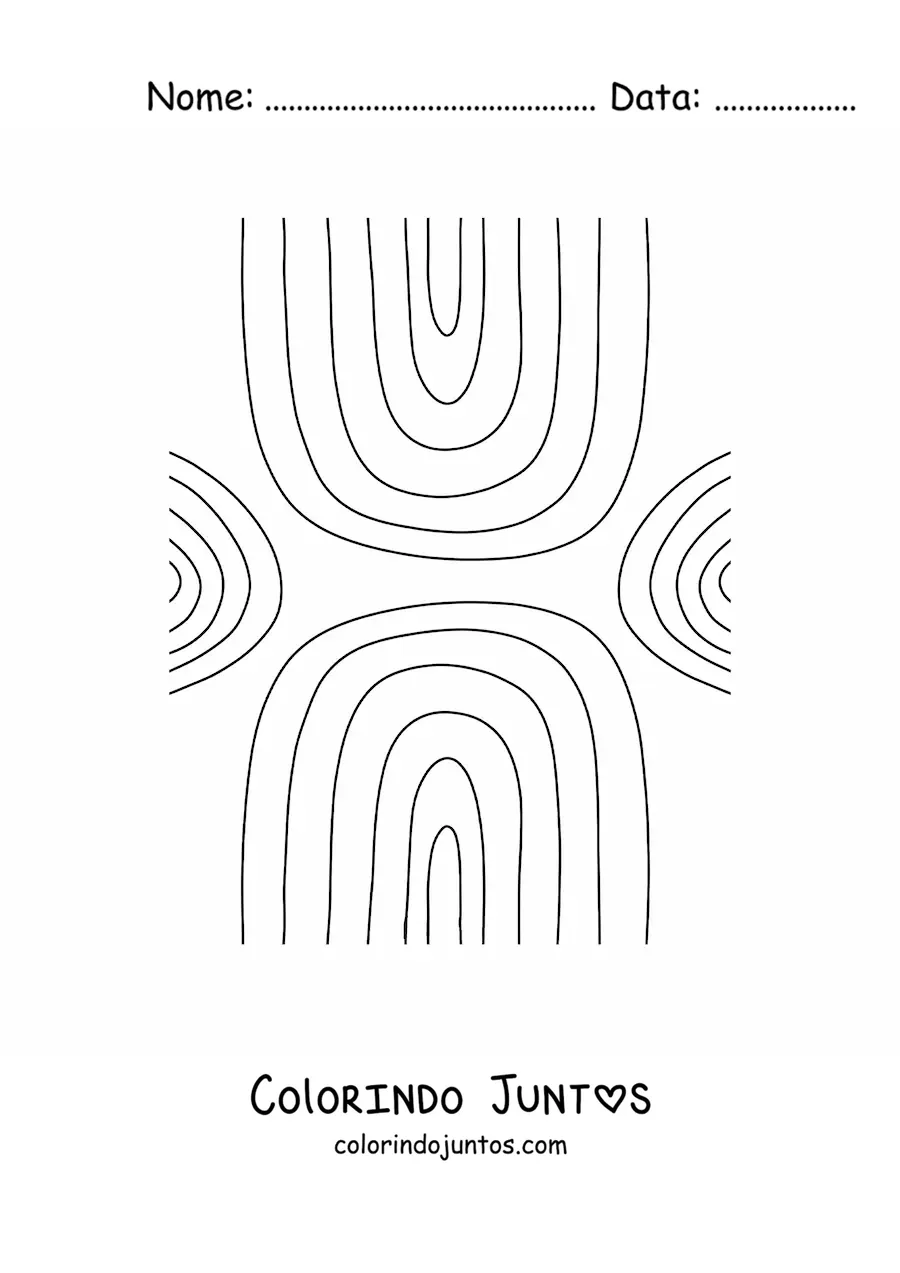 Desenho para colorir de vários arco-íris em diferentes posições