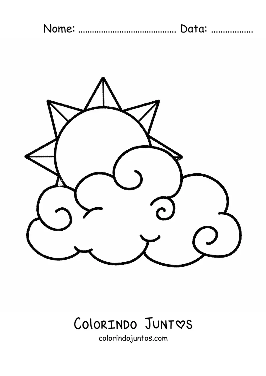Desenho para colorir de nuvem grande com Sol