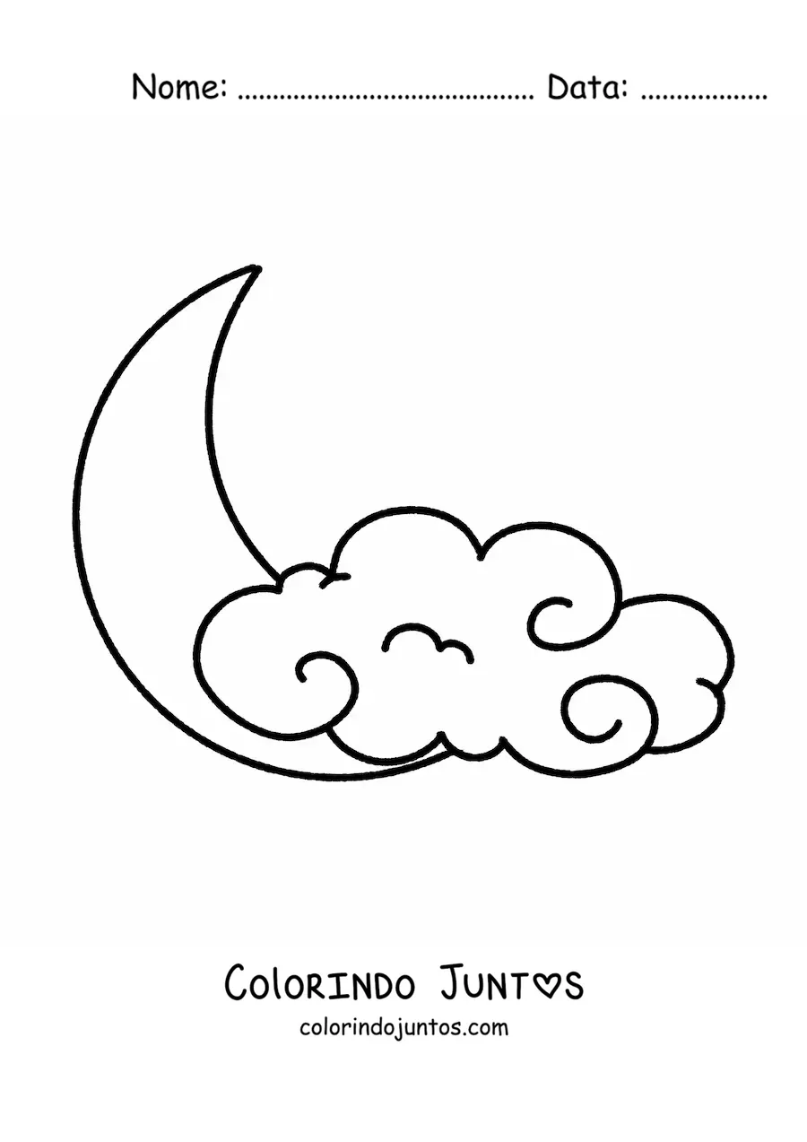Desenho para colorir de nuvem grande com lua