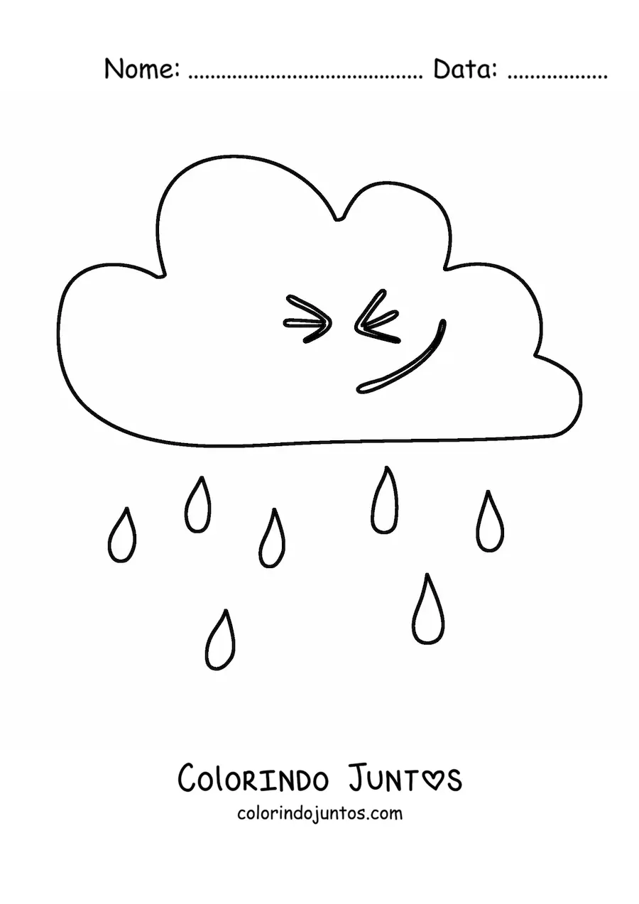 Desenho para colorir de nuvem sorrindo em desenho animado com chuva