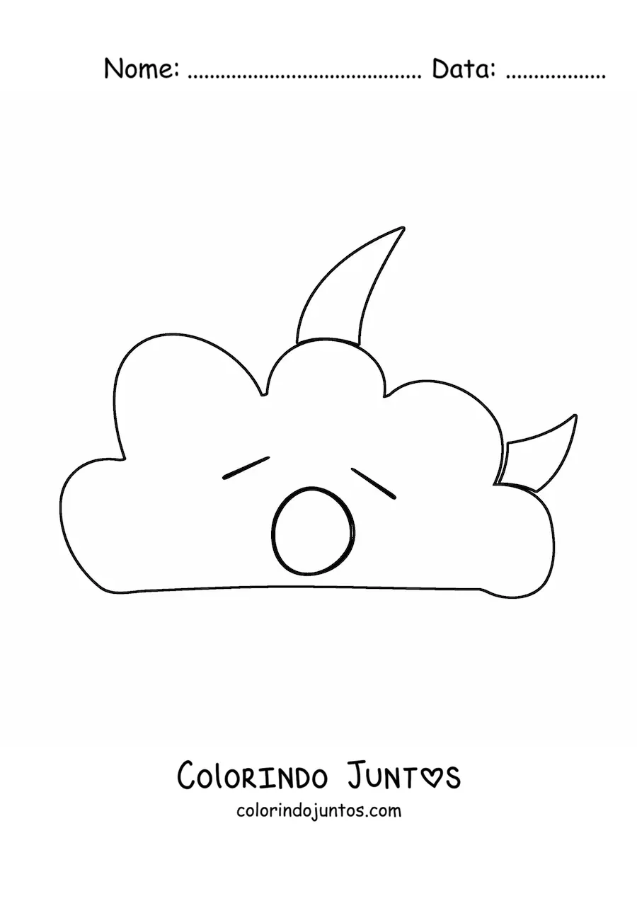 Desenho para colorir de nuvem bocejando em desenho animado com lua
