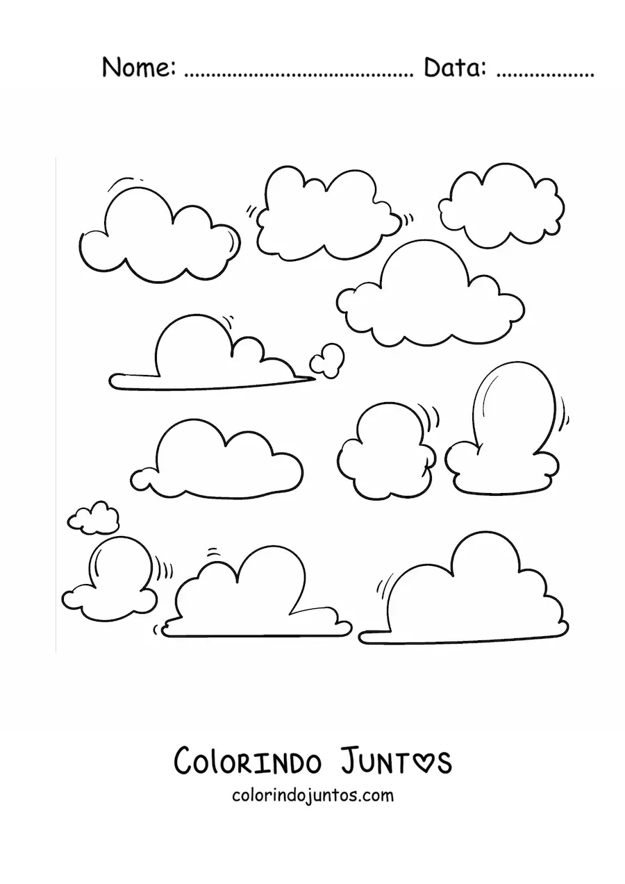 Desenho para colorir de diferentes nuvens