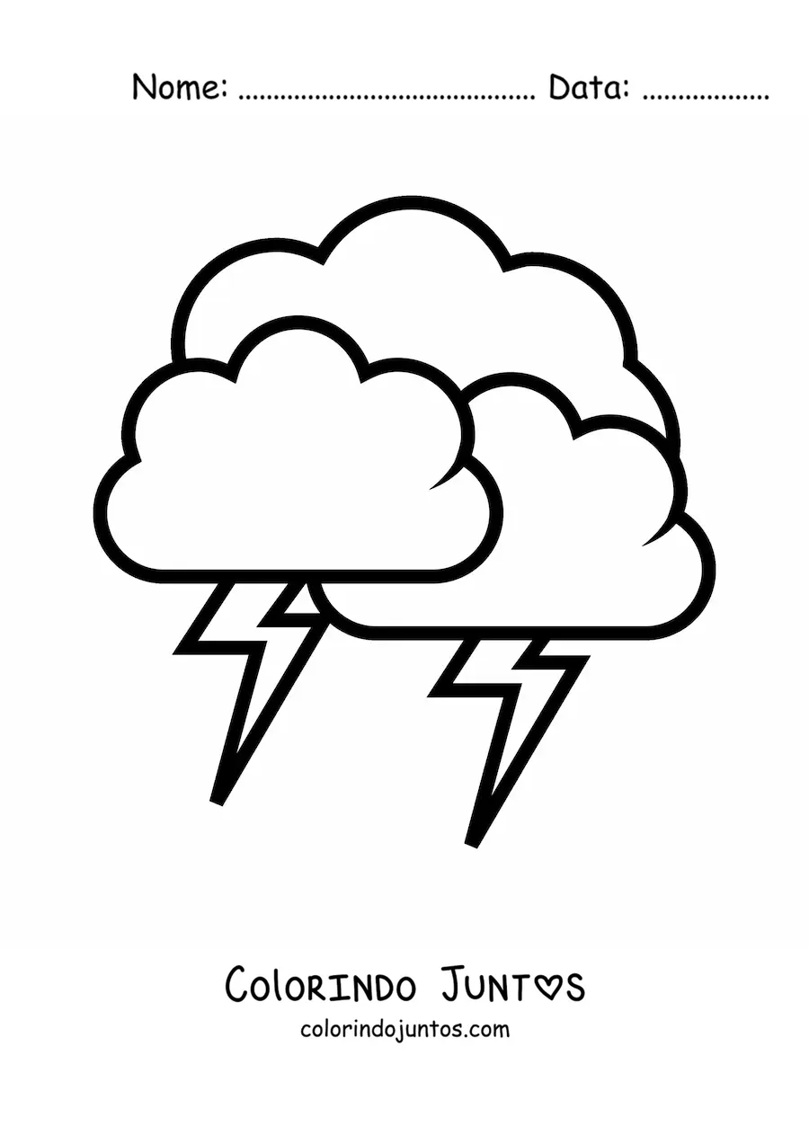 Desenho para colorir de 3 nuvens com 2 raios