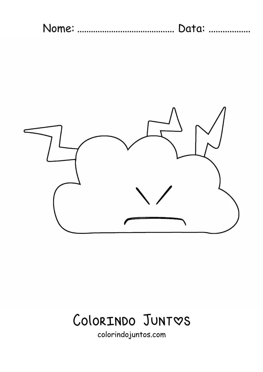 Desenho para colorir de nuvem brava em desenho animado com raios saindo dela