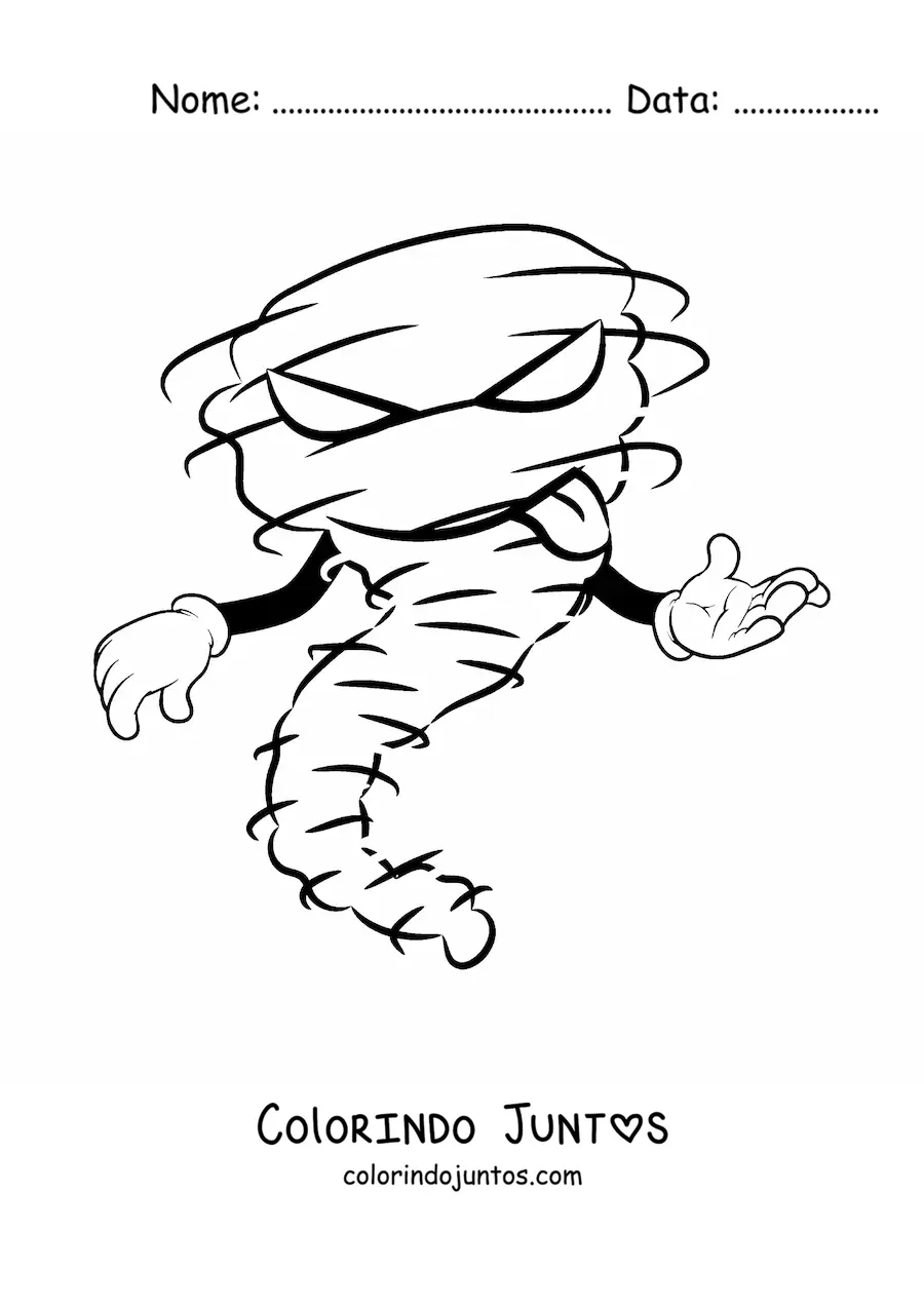 Desenho para colorir de furacão malvado com mãos em desenho animado