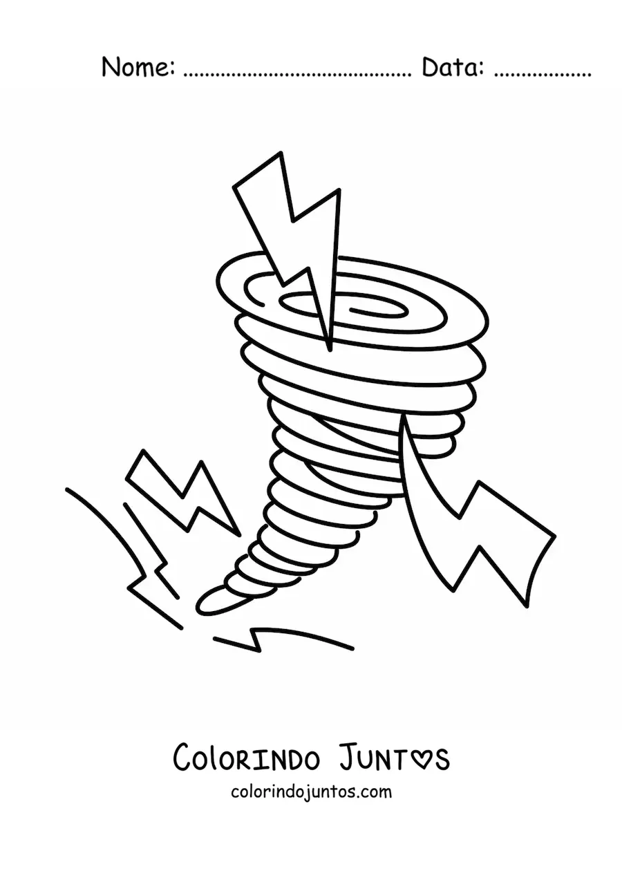 Desenho para colorir de furacão com 3 raios