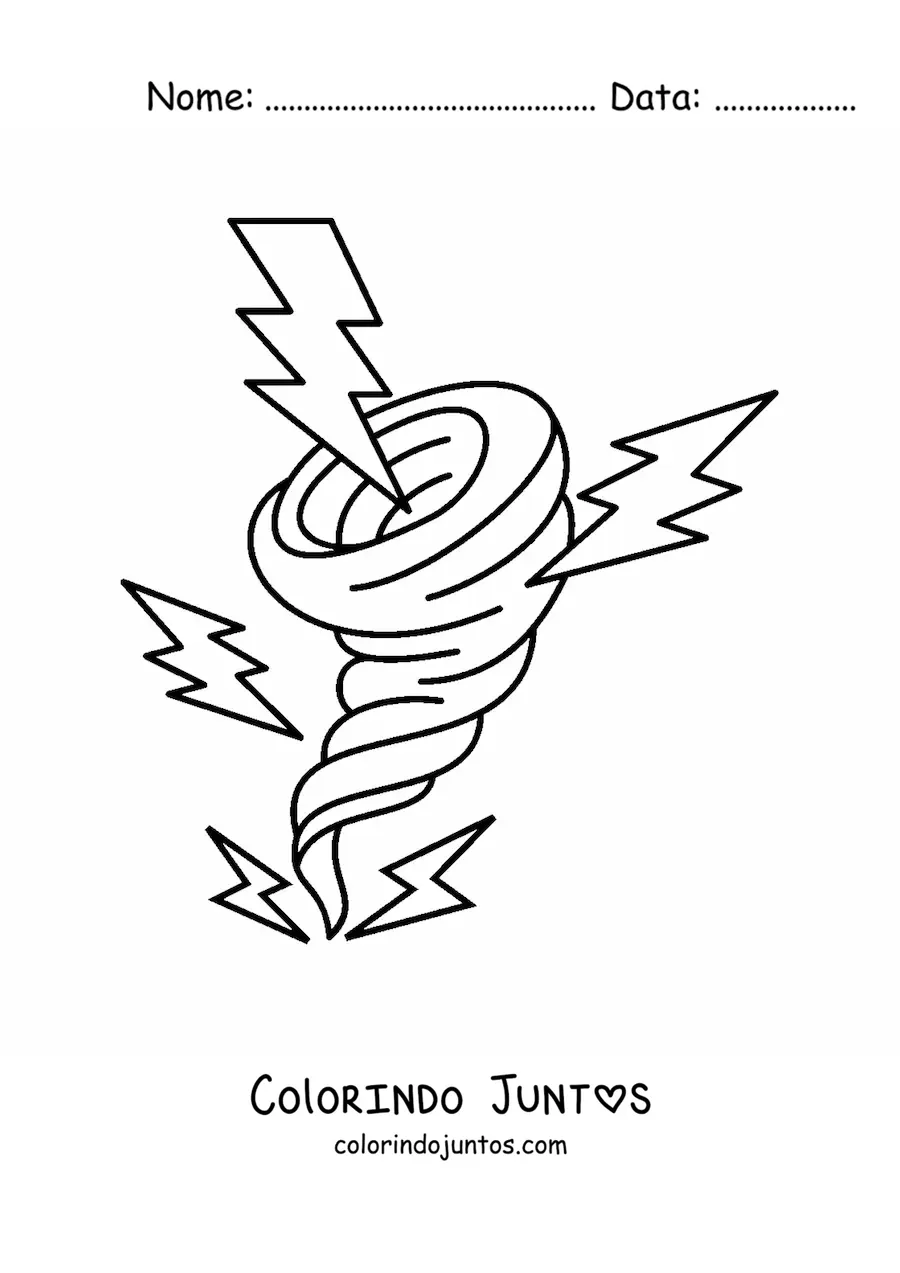 Desenho para colorir de furacão com 5 raios