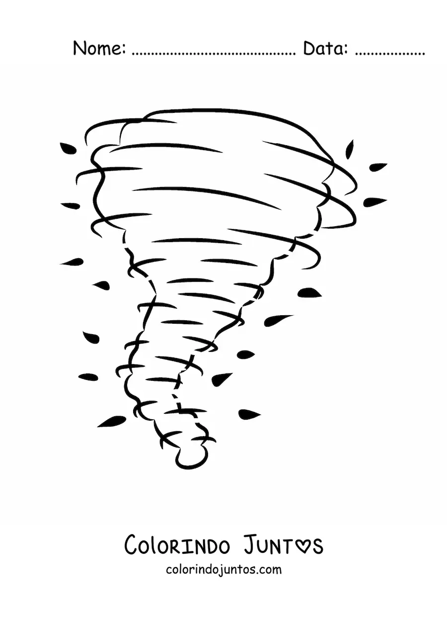 Desenho para colorir de furacão arrastando folhas de árvores