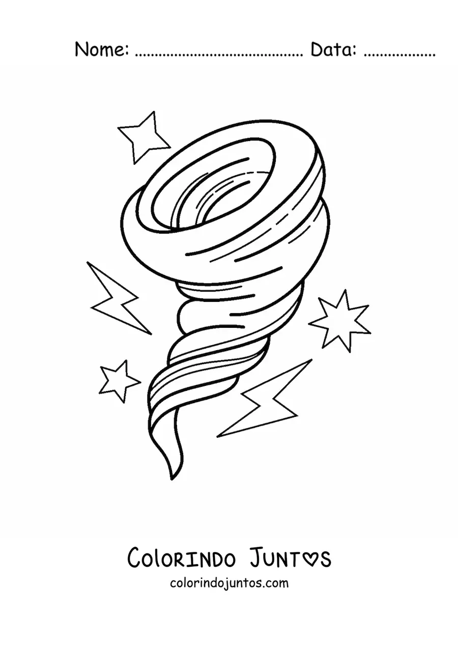 Desenho para colorir de furacão com raios e faíscas