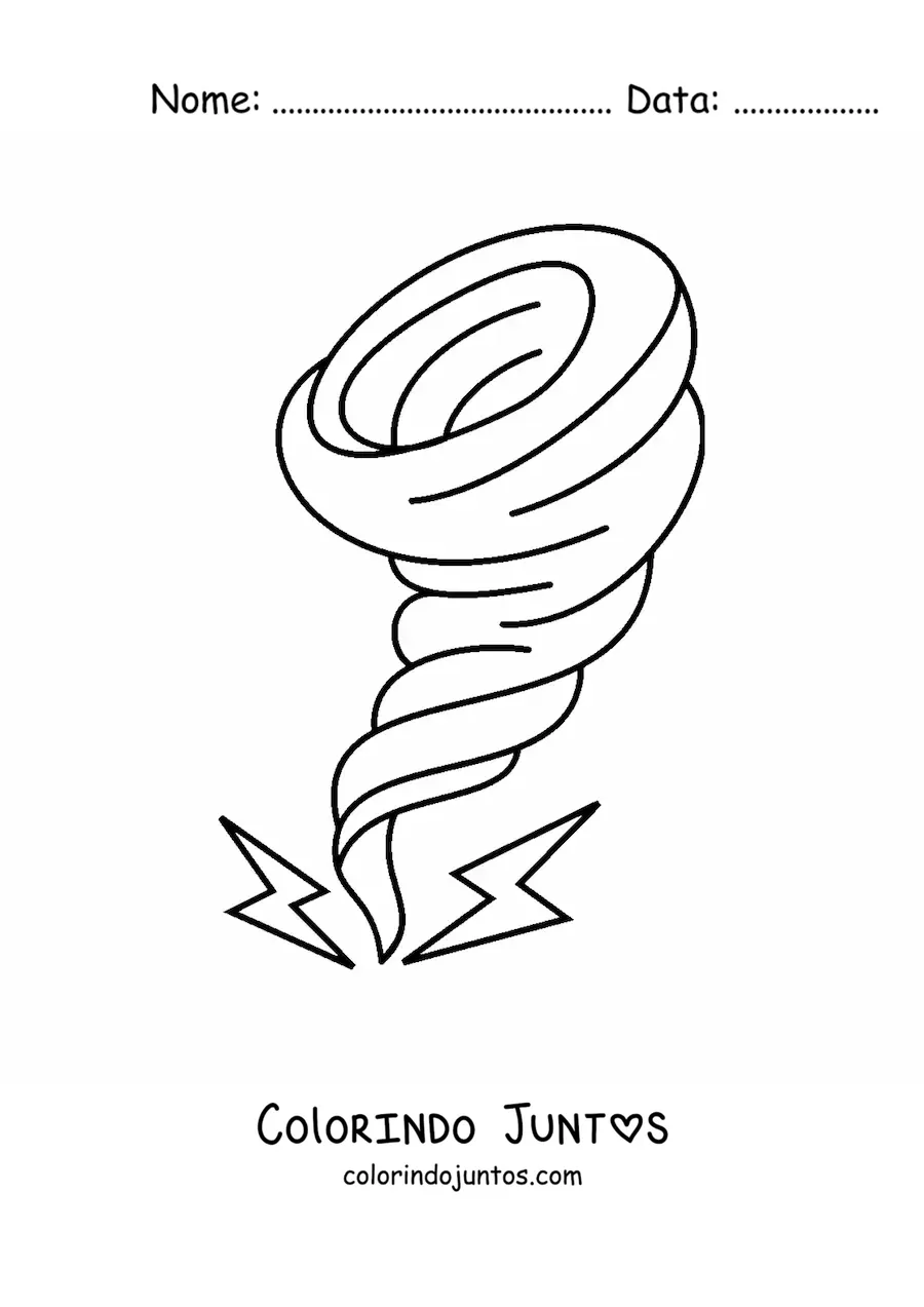 Desenho para colorir de furacão com 2 raios