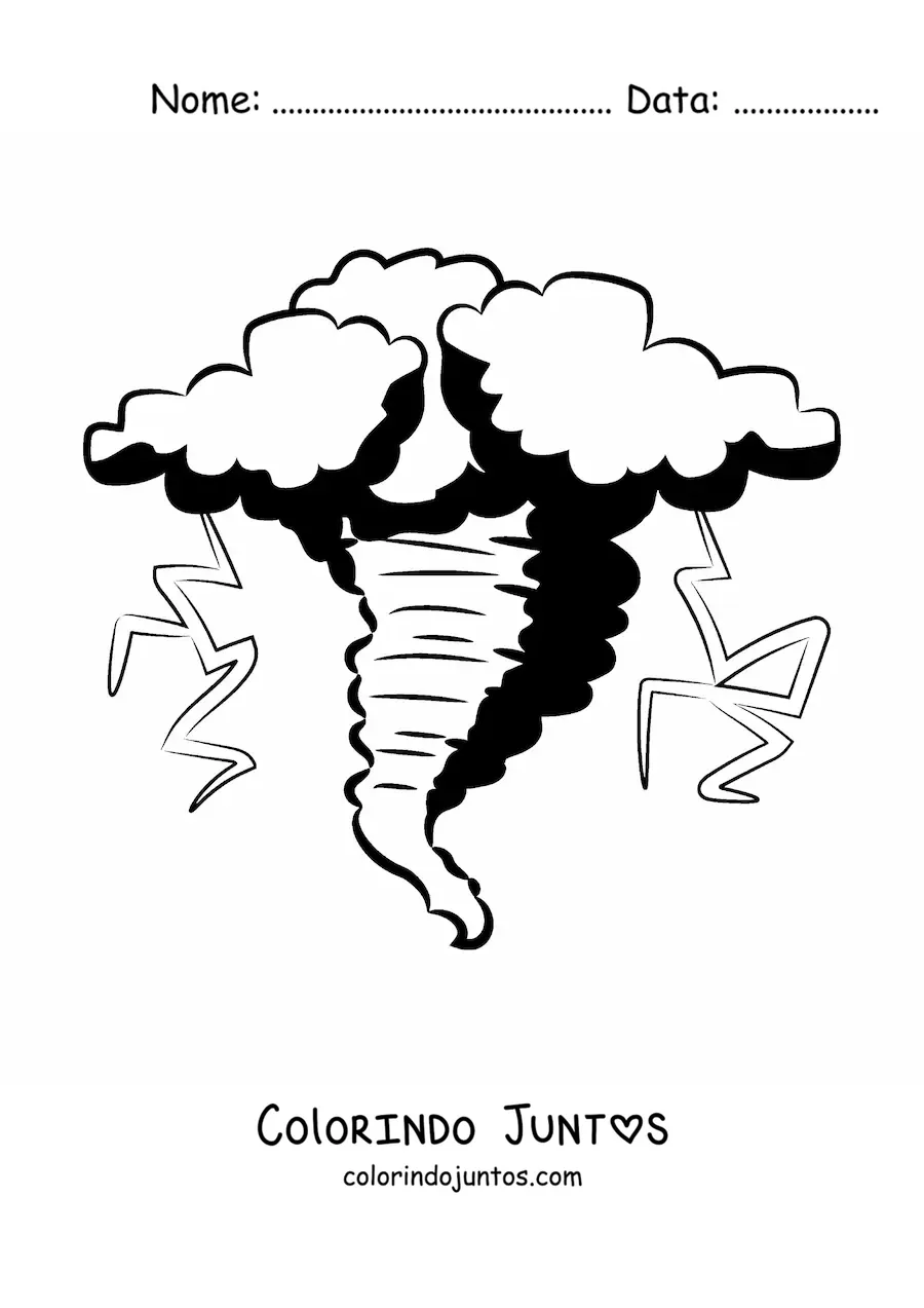 Desenho para colorir de furacão realista com raios saindo dele