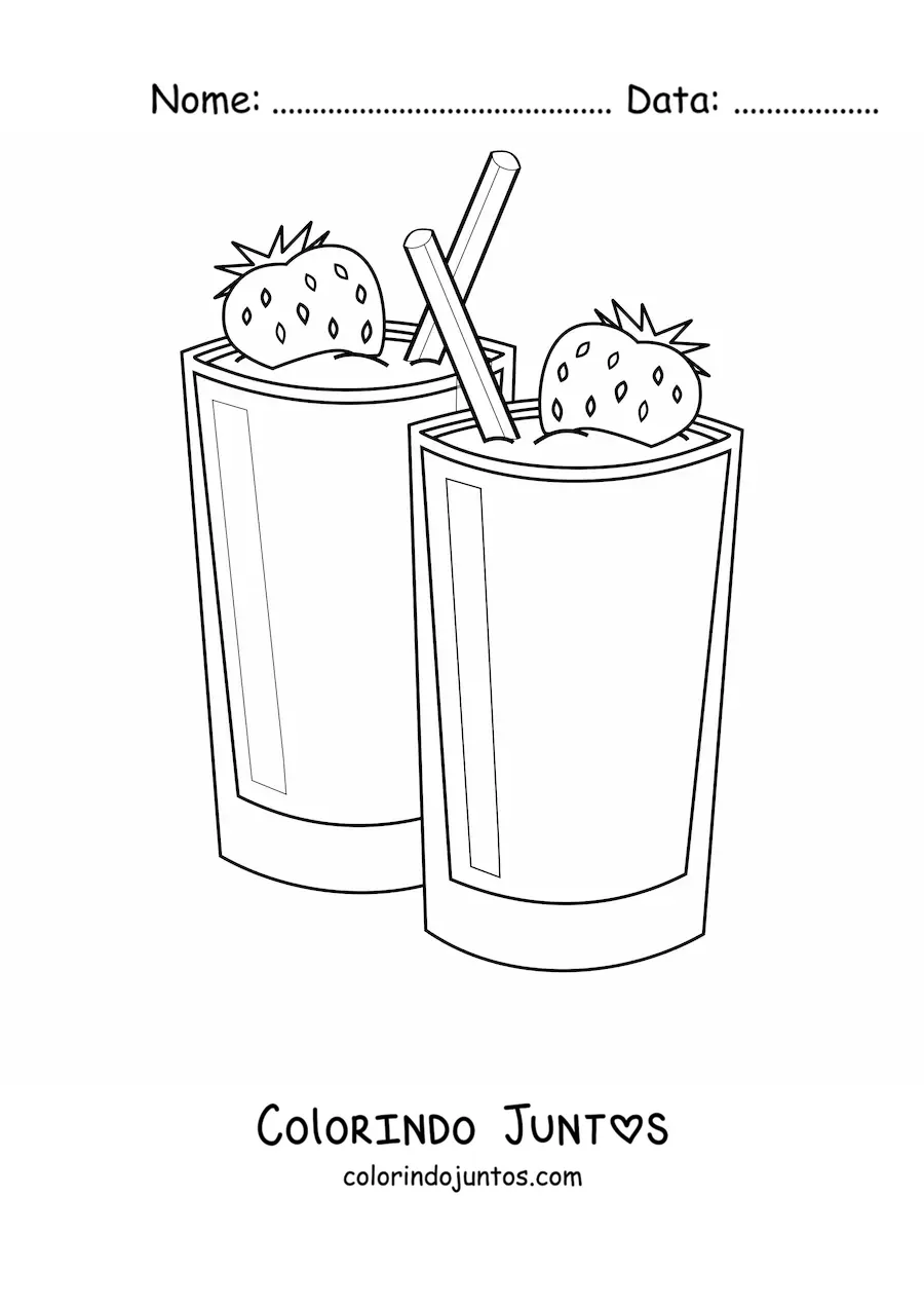 Desenho para colorir de dois milk-shakes de morango