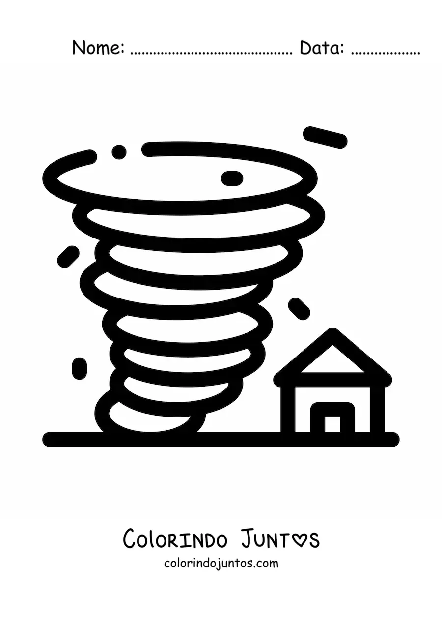 Desenho para colorir de furacão prestes a destruir uma casa