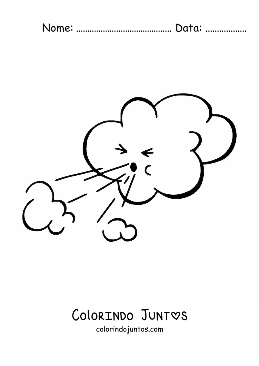Desenho para colorir de nuvem soprando vento