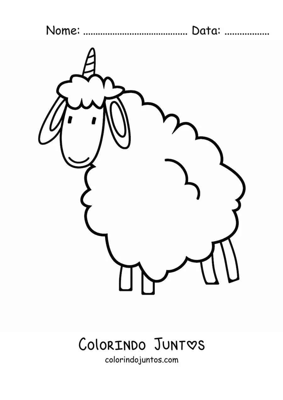 Desenho para colorir kawaii de um híbrido entre uma ovelha e um unicórnio