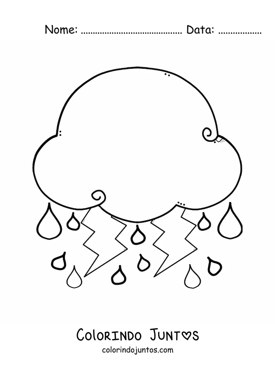 Desenho para colorir de nuvem de chuva com relâmpagos