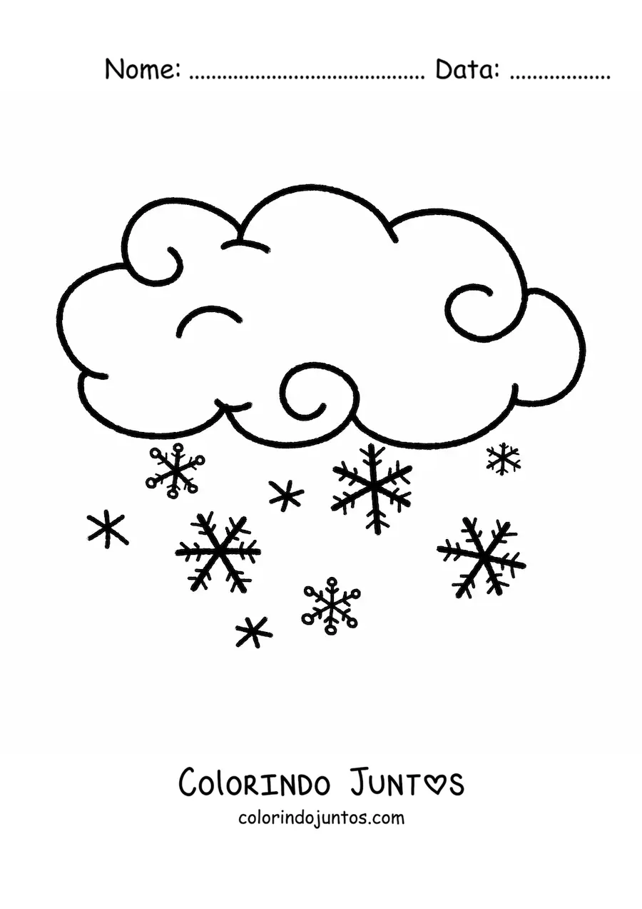Desenho para colorir de nuvem com flocos de neve