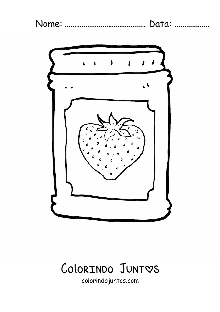 Desenho para colorir de um pote com geleia de morango