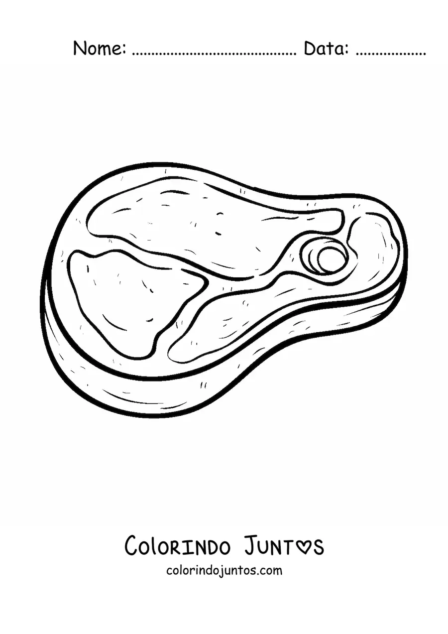 Desenho para colorir de um bife de carne vermelha crua