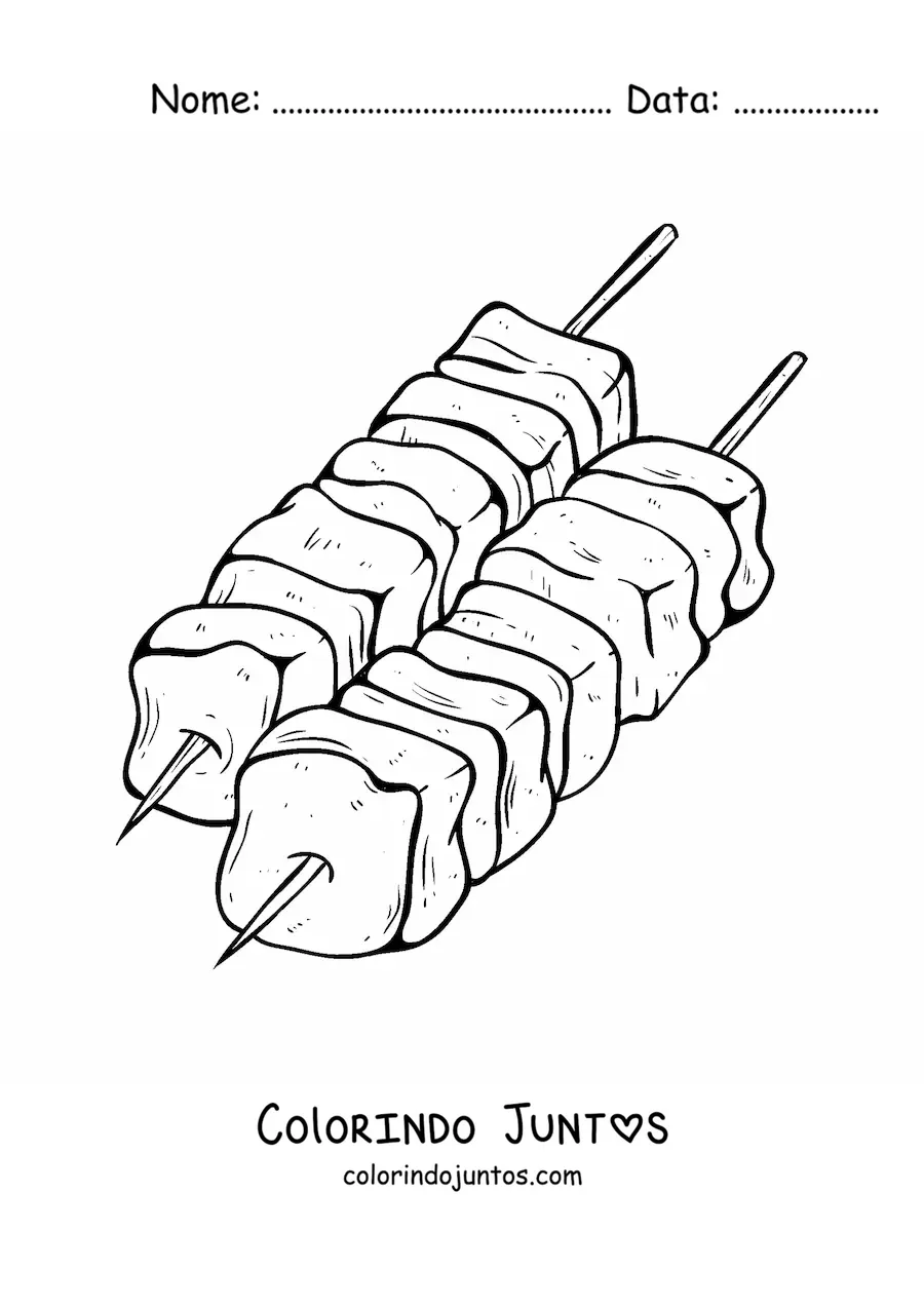 Desenho para colorir de uma carne no espeto assada na grelha