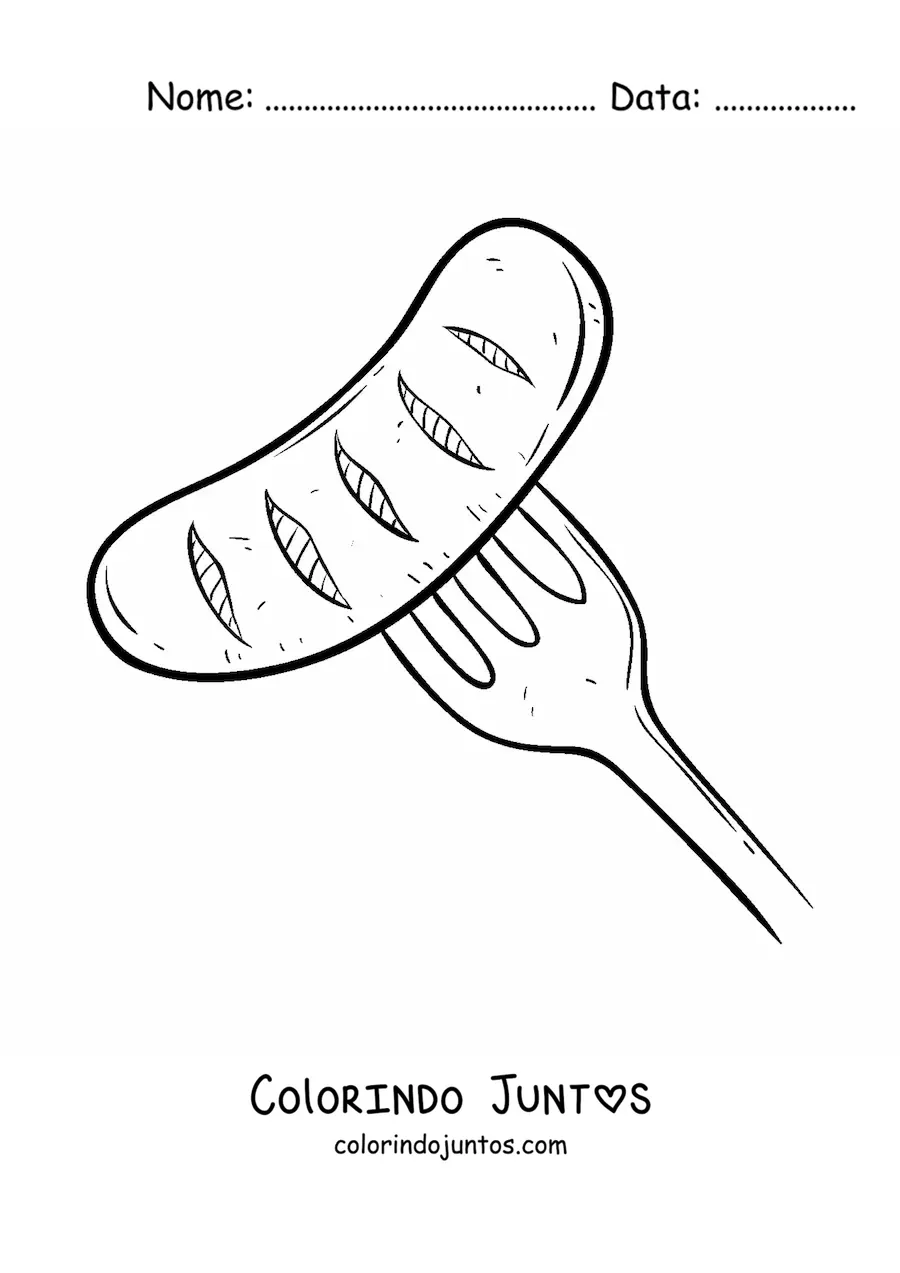 Desenho para colorir de uma salsicha assada